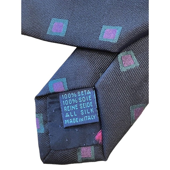 Massimo Bizzocchi NWOT 100%‎ Silk Tie Black Green Purple Geometric Made In Italy - Picture 6 of 7